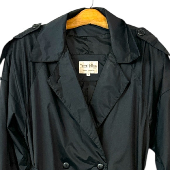 Shiny Black Belted Trench Rain Coat Vintage 90’s Crest Hollow women’s size 11 - Picture 3 of 9